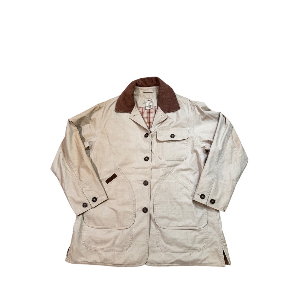 LL Bean Womens Petite Small Tan Cotton Canvas Field Coat Barn Jacket Corduroy PS